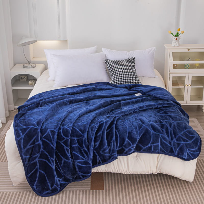 Granatowy Gruby Ciepły Koc Akrylowy 160x200 LIV