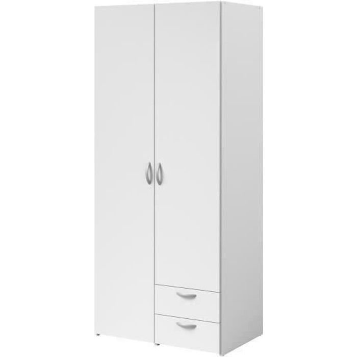 Szafa VARIA - Dekor biały - 2 drzwi skrzydłowe + 2 szuflady - dł. 81 cm x wys. 185 x gł. 51 cm - PARISOT