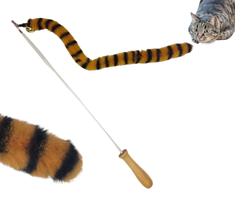 Wędka dla kota zabawka z dzwoneczkiem pomarańczowa