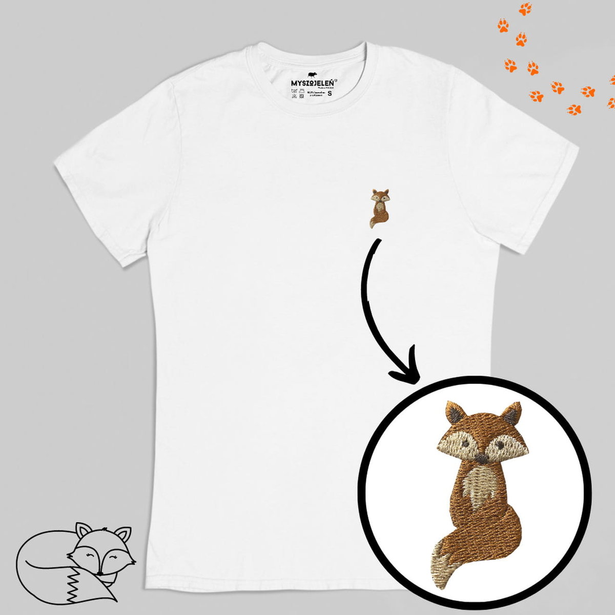 Haftowany T-shirt - LIS - biały  M