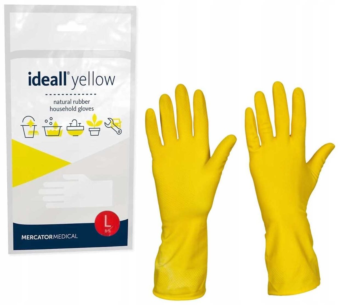 Rękawice Gospodarcze Lateksowe / Żółte / Rozmiar: 9 - L / Ideall Yellow