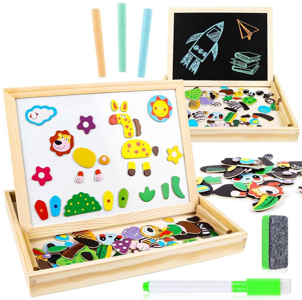 Jognee Magnetyczne Dwustronne Drewniane Puzzle