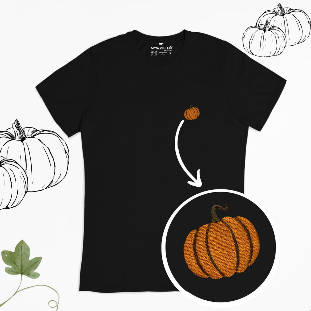 Haftowany T-shirt - DYNIA - czarny S