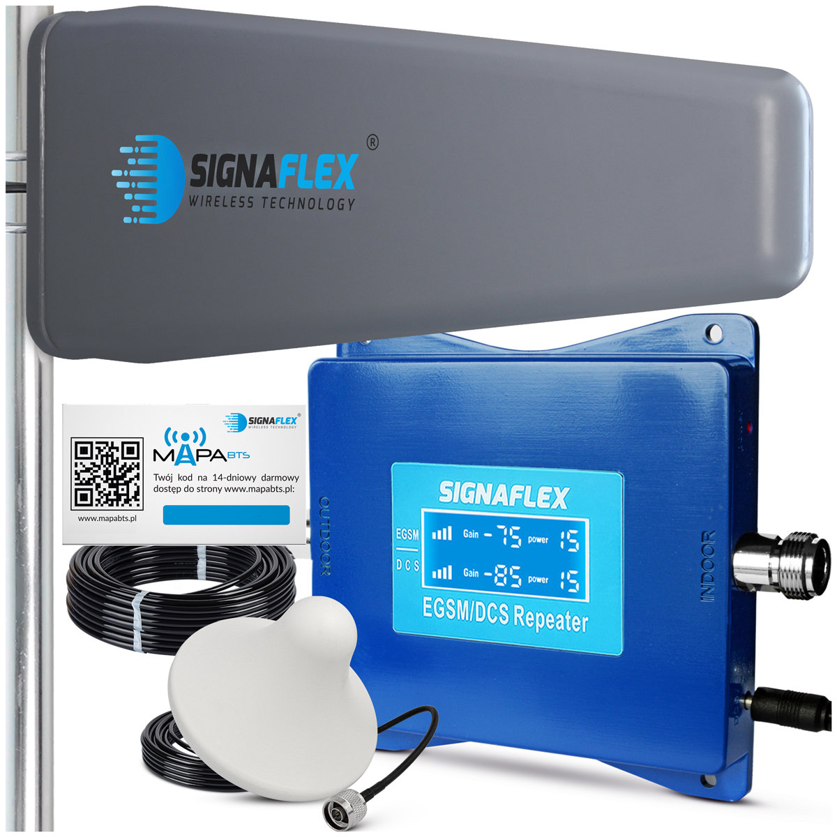 Zestaw Wzmacniacz Zasięgu Sygnału Internetu 4G LTE EGSM/DCS + Antena T2 23dBi 10m + 1x Grzybek