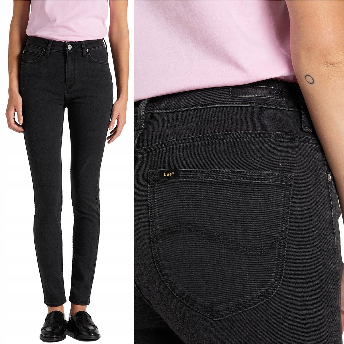 Lee SCARLETT HIGH Washed Black RURKI WYSOKI STAN CIEMNOSZARY DżINS W26 L29