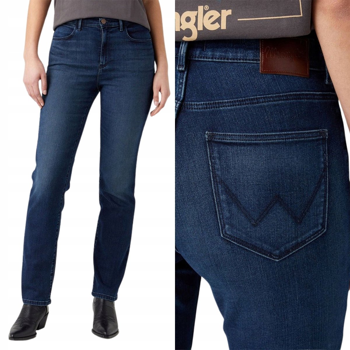 Wrangler STRAIGHT Christina PROSTE WYŻSZY STAN CIEMNY DżINS W29 L32