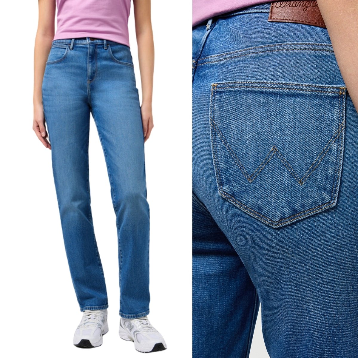 Wrangler STRAIGHT Mid Wash PROSTE WYŻSZY STAN BLUE DżINS W28 L32