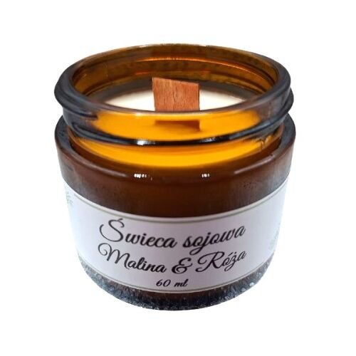 Świeczka Sojowa Ręcznie Robiona Malina i Róża 60 ml. Świeczka w Słoiczku
