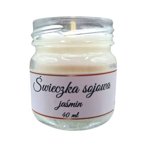 Świeczka Sojowa Ręcznie Robiona Jaśmin 40 ml. Świeczka w Białym Słoiczku