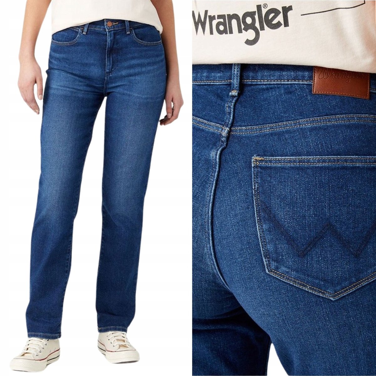 Wrangler STRAIGHT Dita PROSTE WYŻSZY STAN CIEMNY DżINS W28 L32