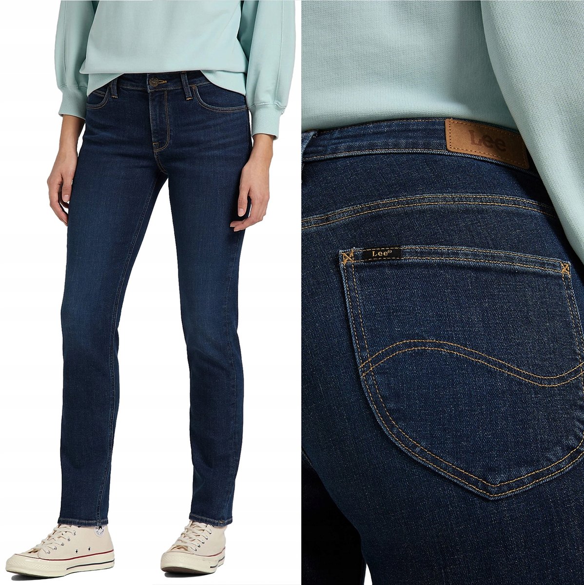 Lee ELLY SLIM Dark Daisy DOPASOWANE PROSTE CIEMNY DżINS W28 L31