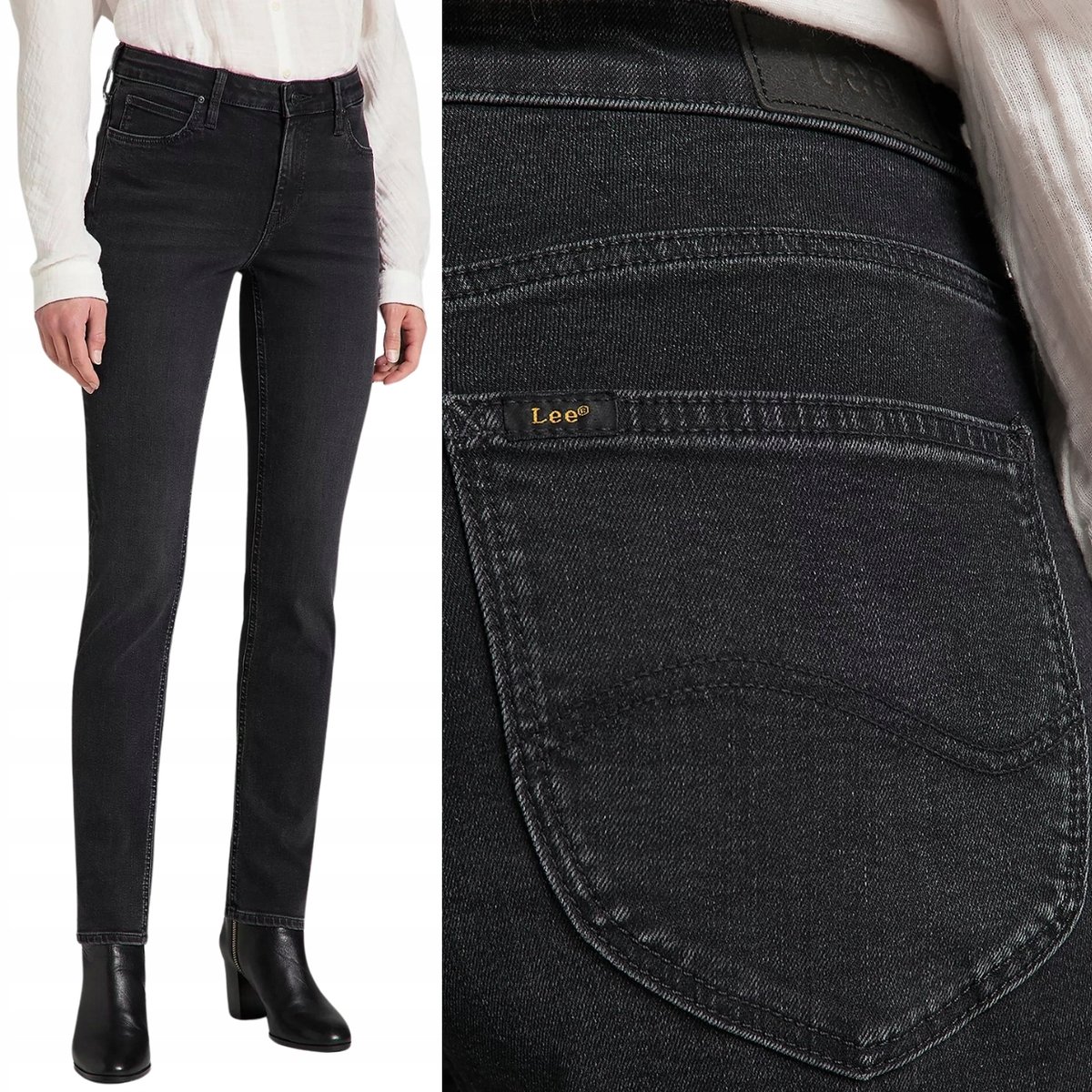 Lee ELLY SLIM Black Ellis DOPASOWANE PROSTE CZARNY DżINS W28 L31