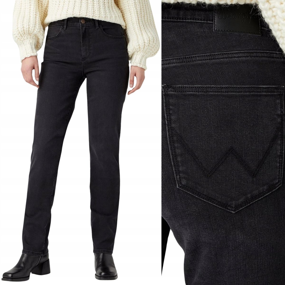 Wrangler STRAIGHT Kitty PROSTE WYŻSZY STAN CZARNY DżINS W27 L30