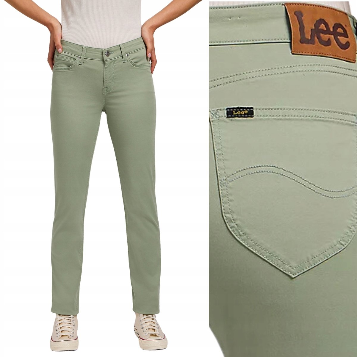 Lee MARION STRAIGHT IntuitionGrey PROSTE ZIELONE BAWEŁNIANE SPODNIE W28 L33