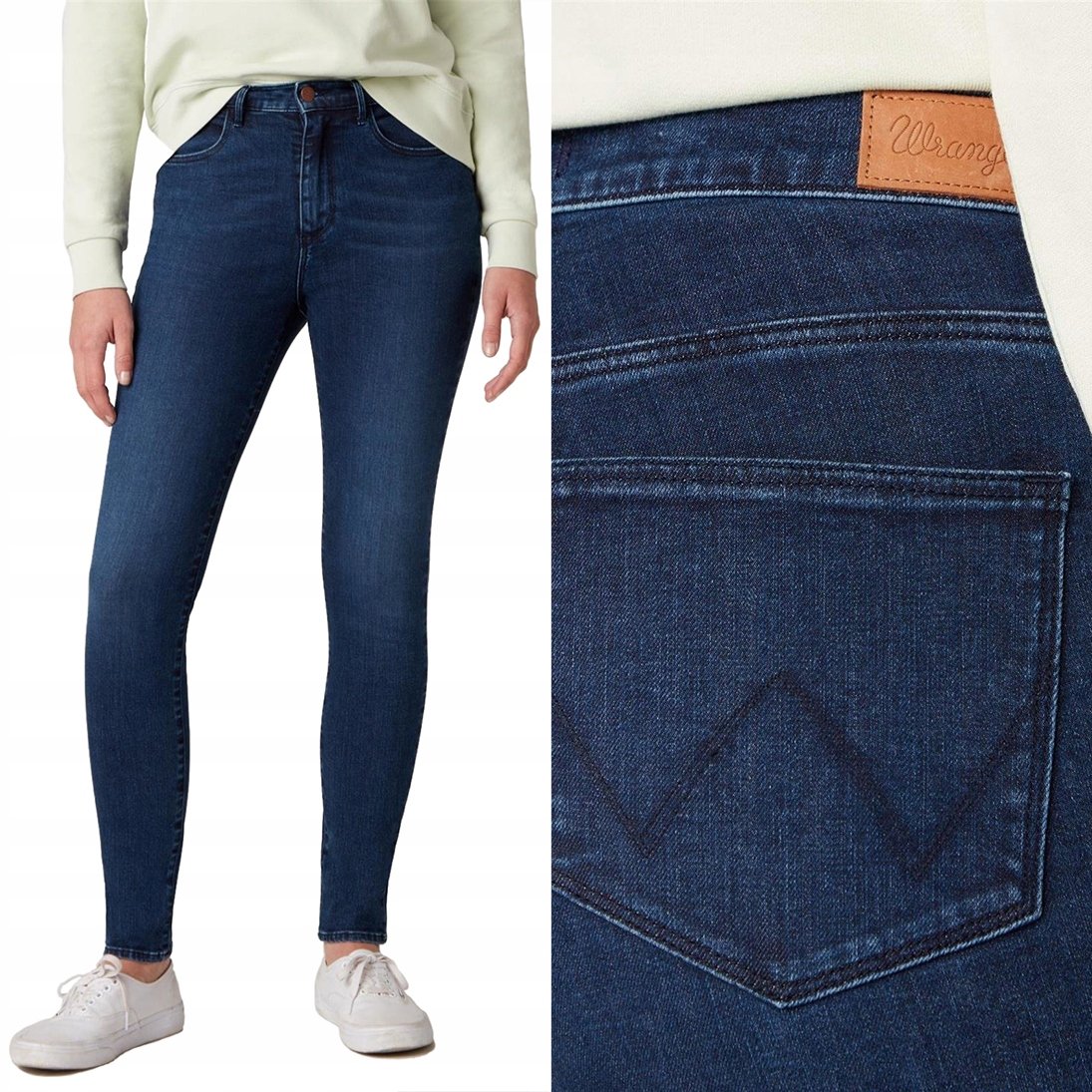Wrangler HIGH RISE SKINNY Dark RURKI Z WYSOKIM STANEM CIEMNY DżINS W27 L32