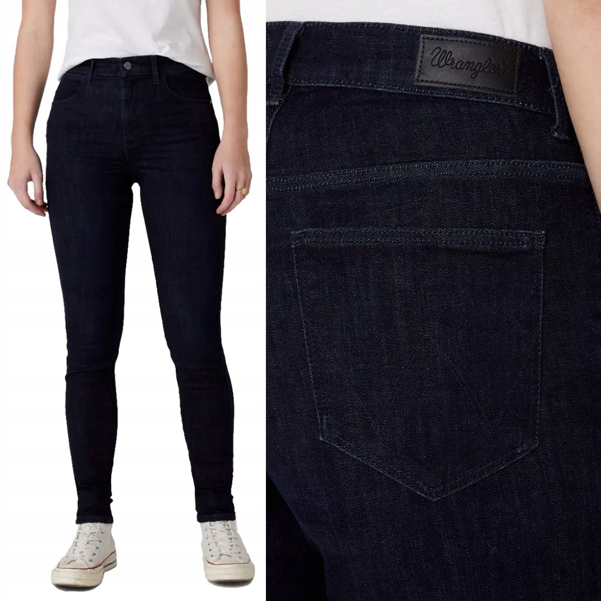 Wrangler HIGH RISE SKINNY Blue Black RURKI Z WYSOKIM STANEM DżINS W29 L32