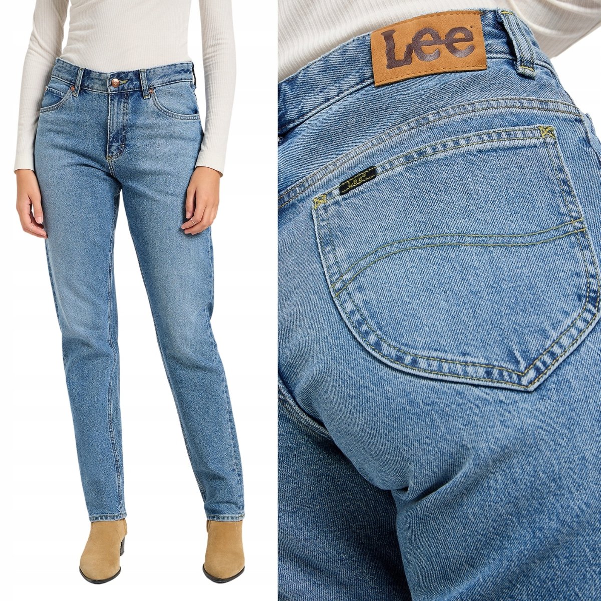 Lee SLIM STRAIGHT Modern Mid PROSTE BLUE DżINS 7/8 W28 L33