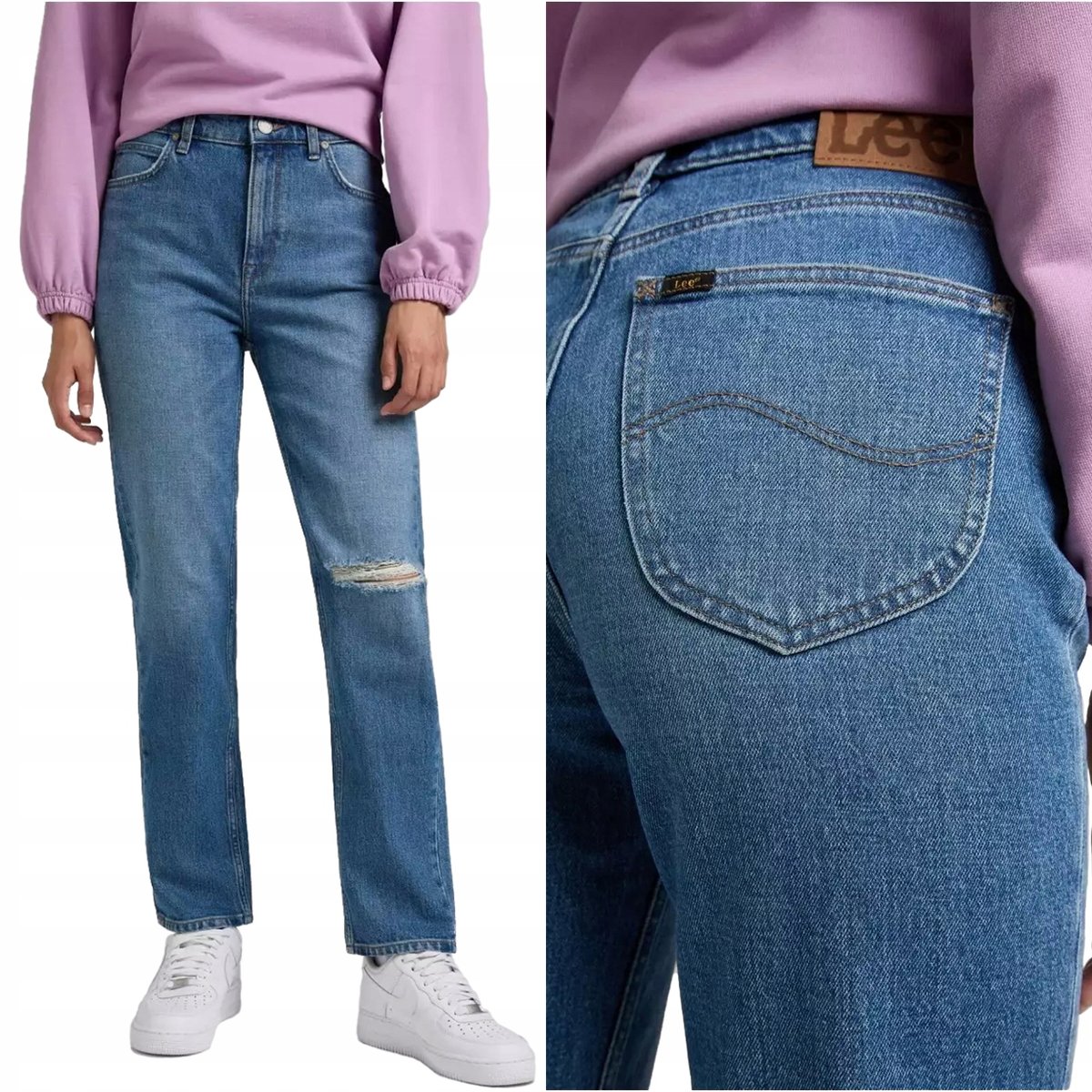 Lee CAROL STRAIGHT MidTrashed MOM JEANS W31 L35