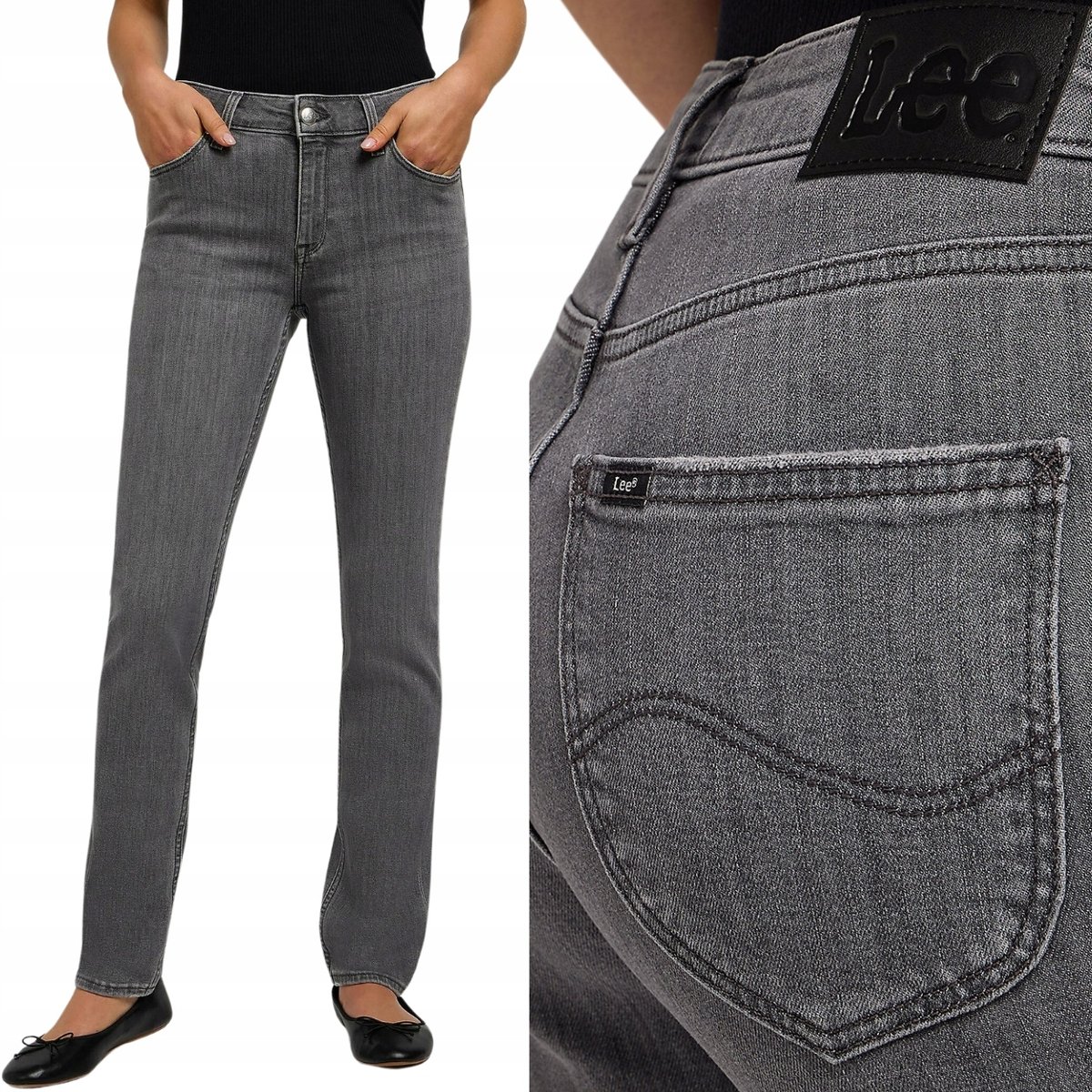 Lee ELLY SLIM STRAIGHT Ash Stone PROSTE DOPASOWANE SZARY DżINS W34 L33