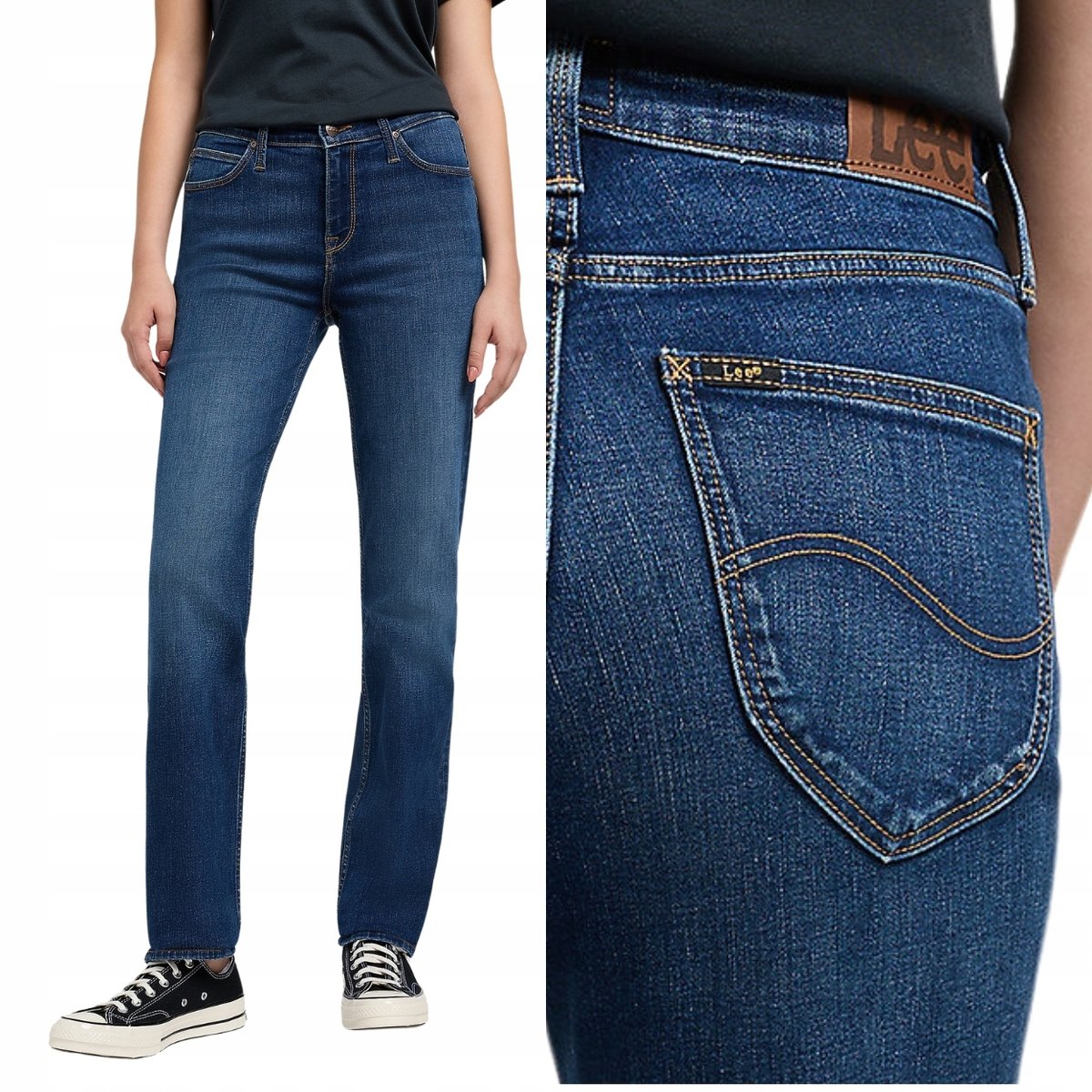 Lee MARION STRAIGHT A Dark Turn PROSTE ELASTYCZNY CIEMNY DżINS W28 L33