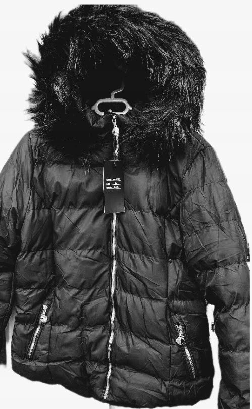 Kurtka zimowa damska puchowa z kapturem czarna r.S