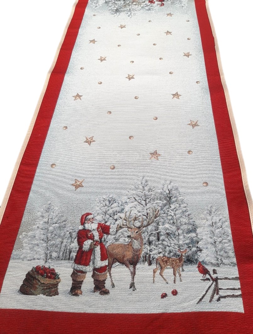 Bieżnik ze Świętym Mikołajem i jeleniem 40x100 cm gobelinowy