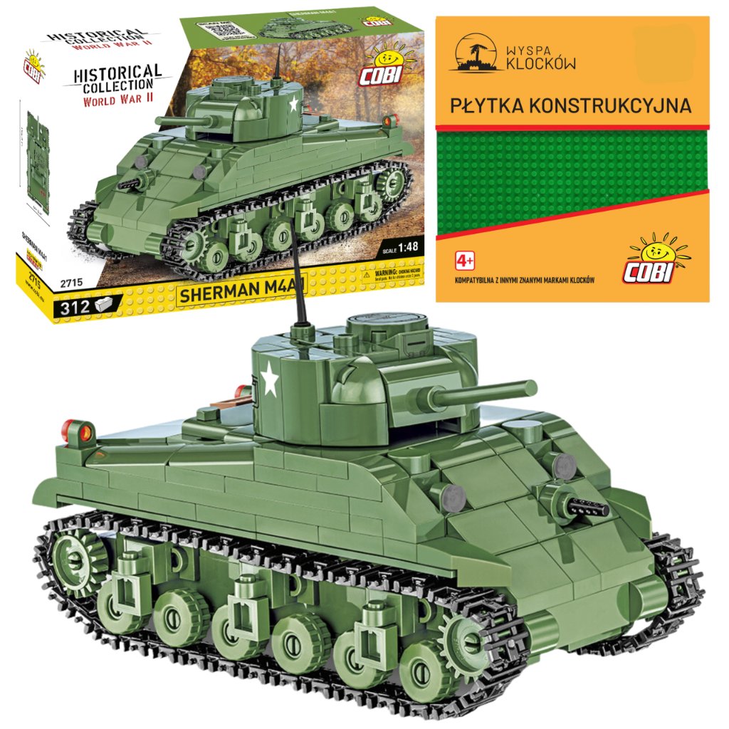 KLOCKI COBI 2715 AMERYKAŃSKI CZOŁG SHERMAN M4A1   POJAZD WOJSKOWY ARMIA WOJSKO KOMP. Z 312 EL. + PŁYTKA