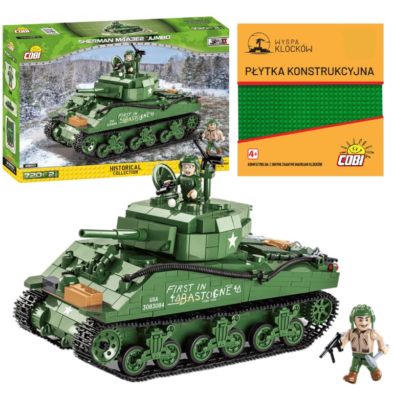 KLOCKI COBI CZOŁG Sherman M4A3E2 Jumbo 2550 POJAZD WOJSKOWY WWII WW2 WOJSKO ARMIA KOMP. Z + PŁYTKA