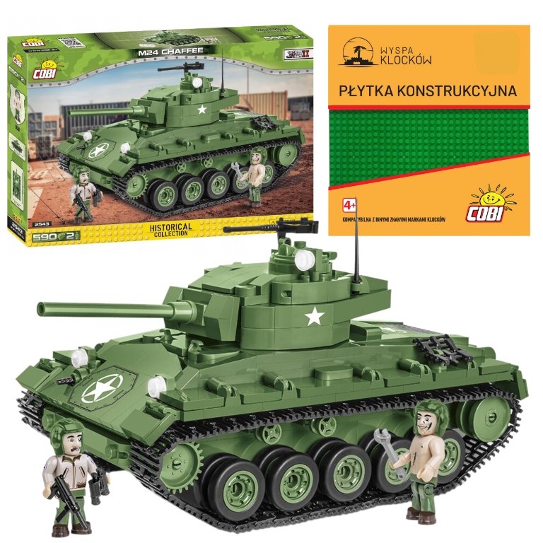 Cobi CZOŁG M24 CHAFFEE AMERYKAŃSKI 2543 WW2 POJAZD WOJSKOWY WWII ARMIA WOJSKO 590 EL. KOMPLET + PŁYTKA