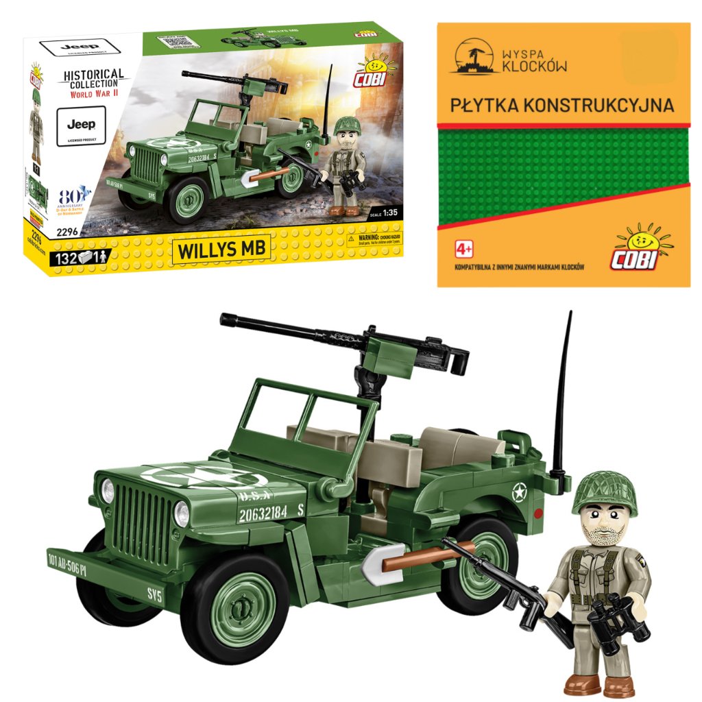 Cobi 2296 Pojazd Jeep Willys MB  HC WW2 132 El. + PŁYTKA