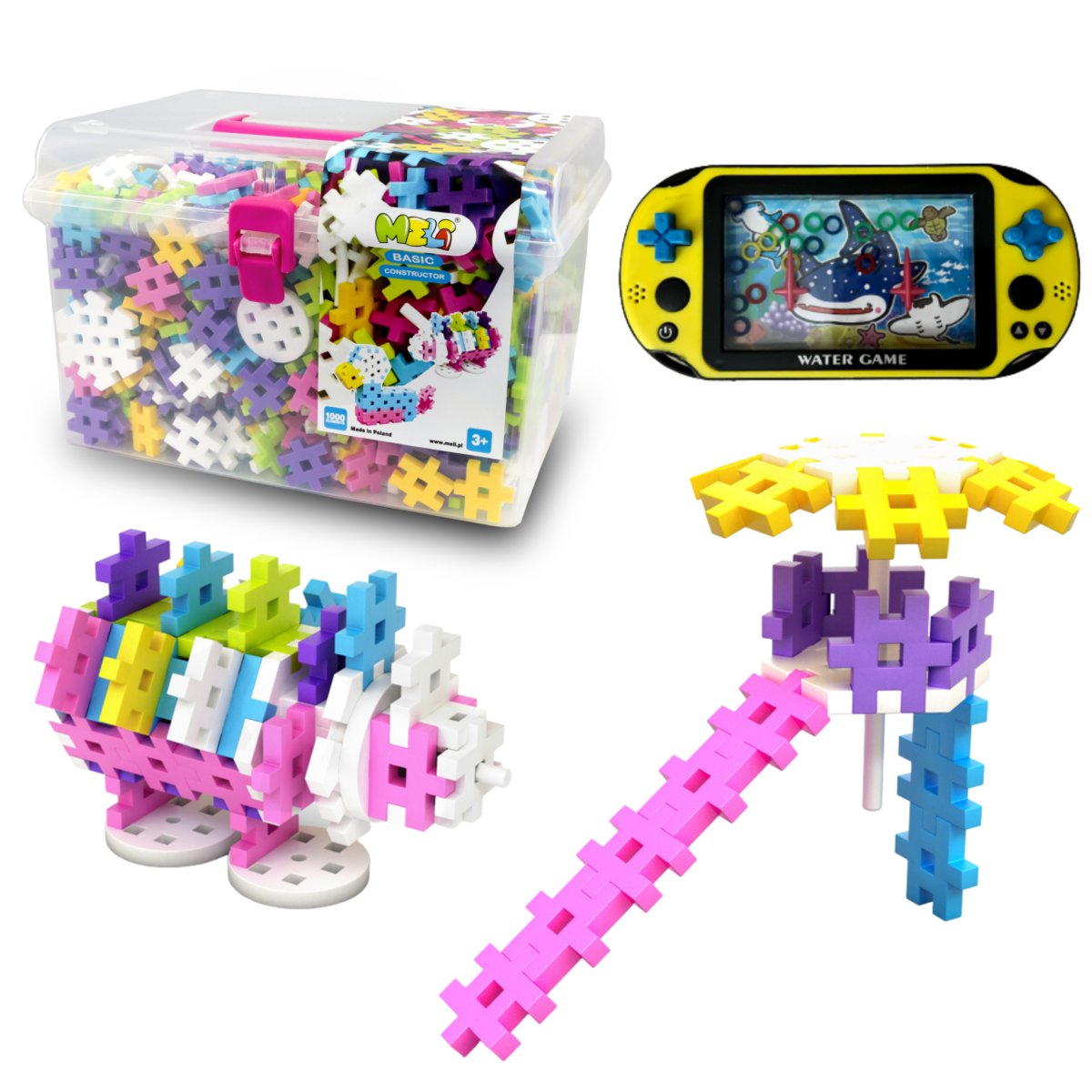 Klocki Meli Pink Constructor Travel Box 1000 Wafle + Prezent Gra Wodna