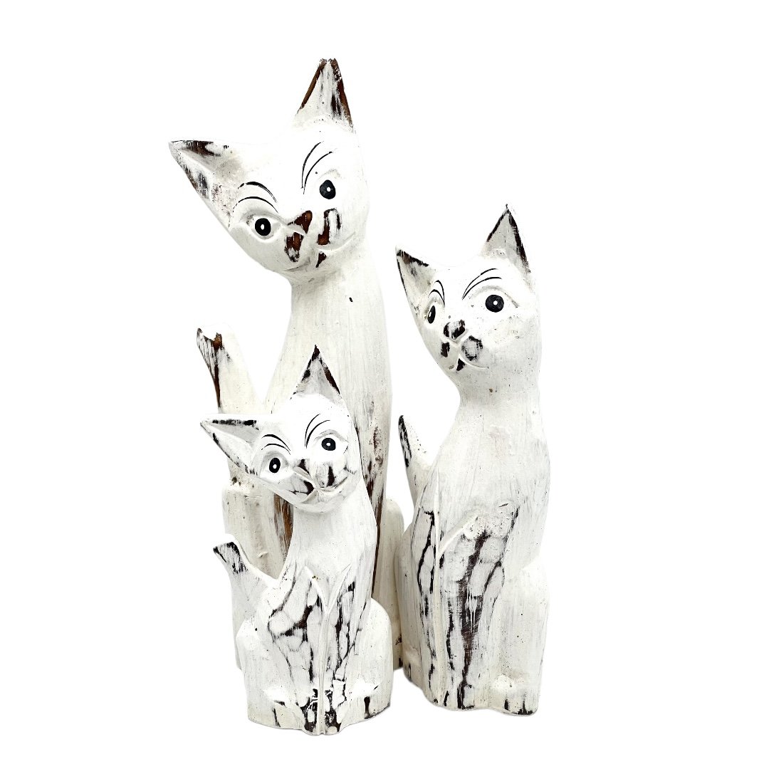 Kot Kotek Figurka Drewniana Kotki Unikatowa Dekoracja Prezent Zestaw 3 Sztuk