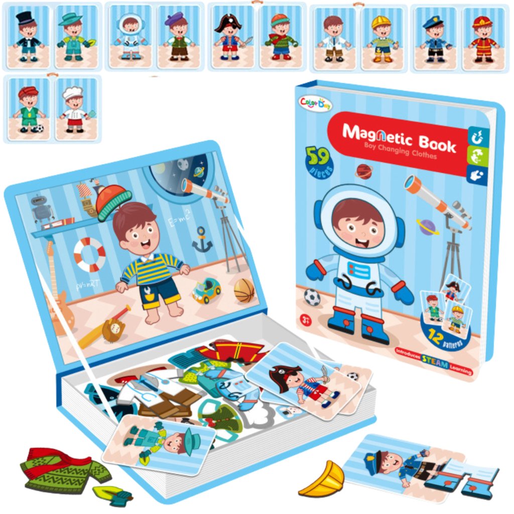 KSIĄŻKA MAGNETYCZNA UKŁADANKA EDUKACYJNA PUZZLE UBIERANIE CHŁOPCA