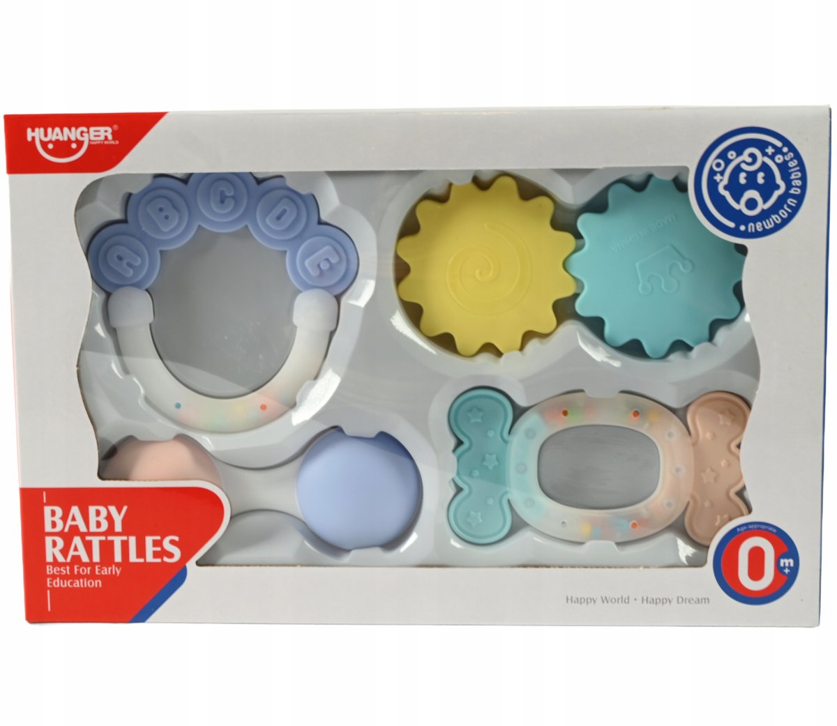 GRZECHOTKI PASTELOWE ZABAWKI SENSORYCZNE DLA NIEMOWLAKA ZESTAW 4SZT