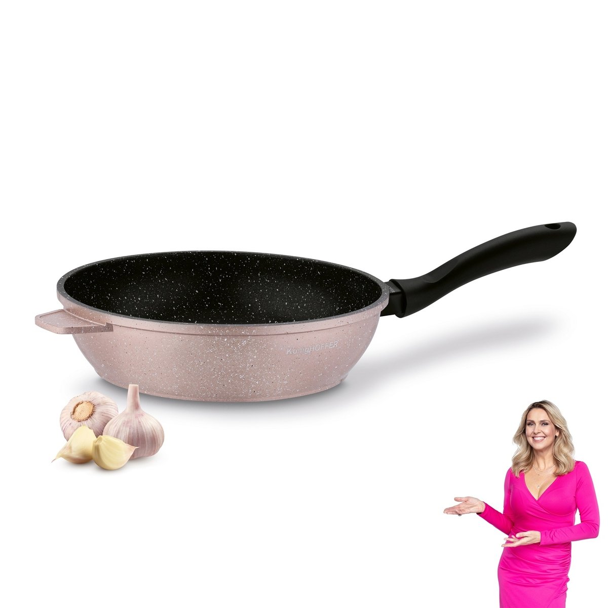 Głęboka PATELNIA INDUKCJA NIEPRZYWIERAJĄCA patelnia 24 cm Pollo Rose Gold Konighoffer