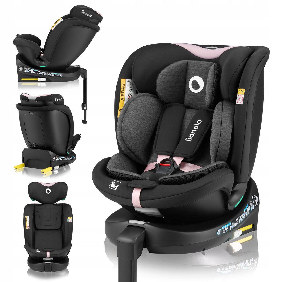 Lionelo Fotelik Samochodowy  Navy I-Size  40-150 Cm (0-36 Kg) Black Pink