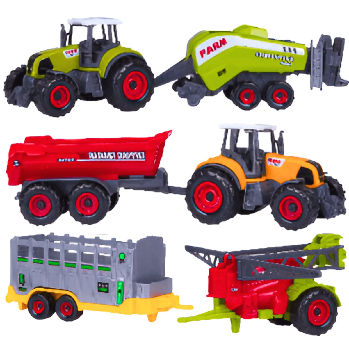 Duży Zestaw 6w1 Pojazdów Rolniczych Traktor Ciągnik