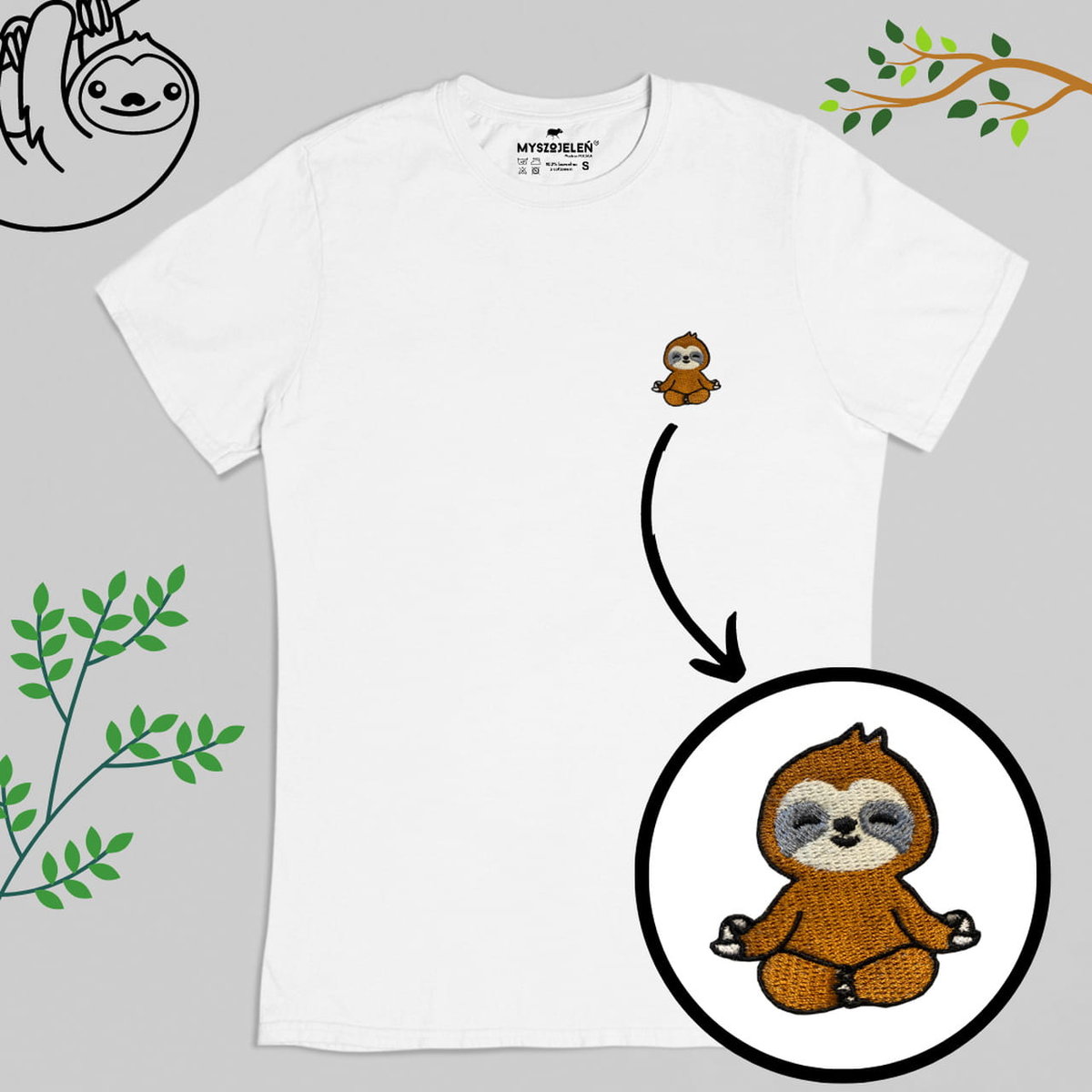 Haftowany T-shirt - LENIWIEC - biały 3XL