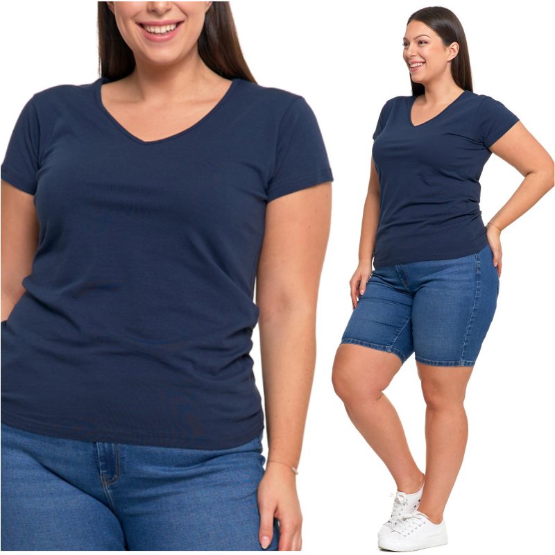 T-shirt damski klasyczny z krótkim rękawem granatowy XXL