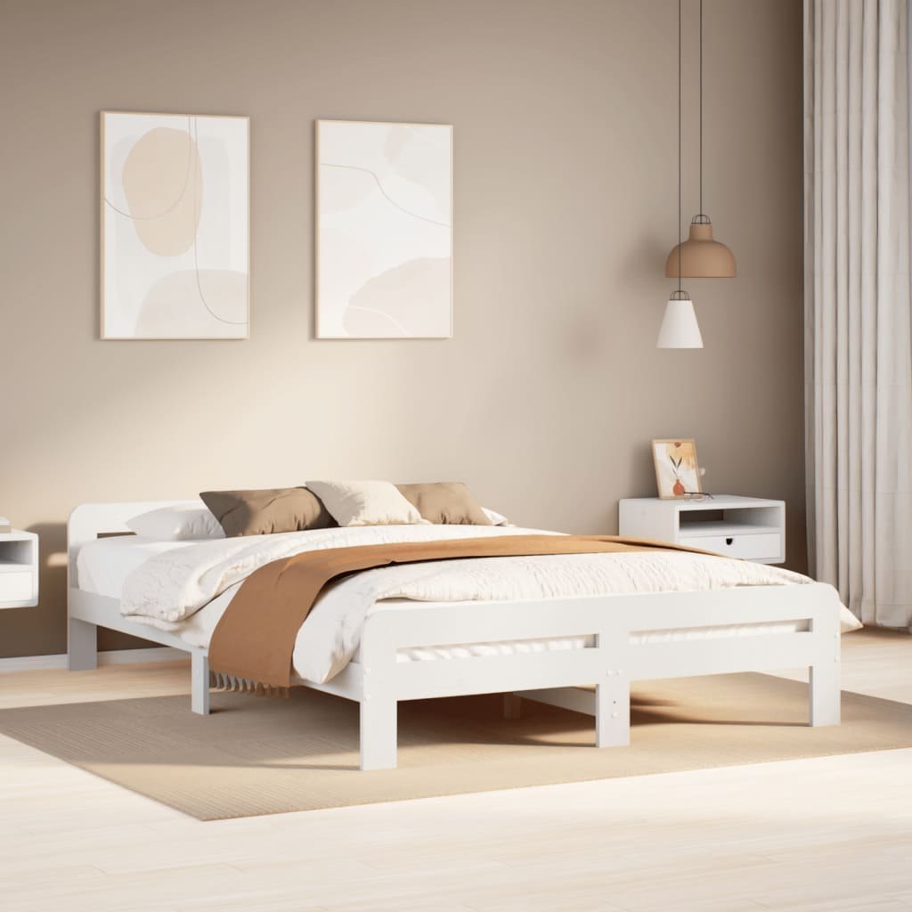 Rama łóżka bez materaca, biała, 140x200 cm, lite drewno sosnowe Lumarko!