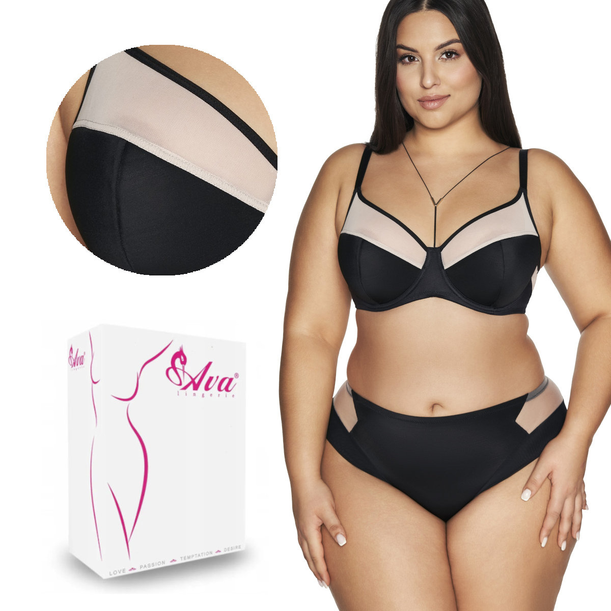 Biustonosz Semi Soft z tiulowymi wstawkami AV 2135 półusztywniany czarny 70I