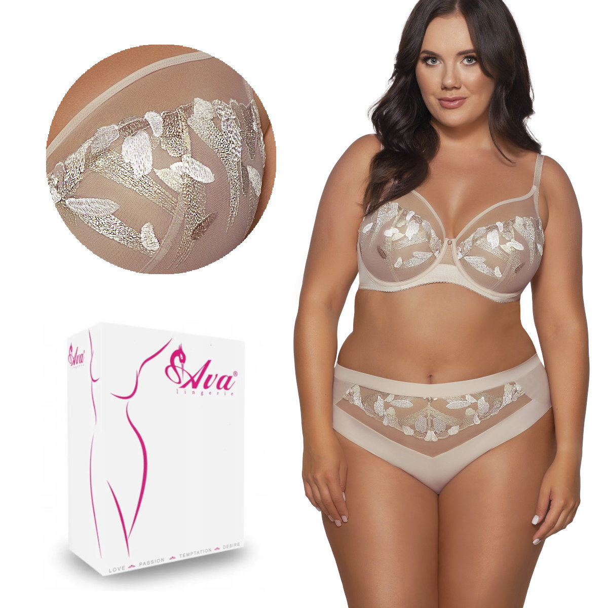 Biustonosz Soft z haftem AV 2082 miękki pudrowy beż  80D