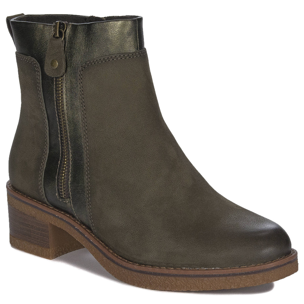 Marco Tozzi Botki skórzane ocieplane Khaki Comb zielone-40