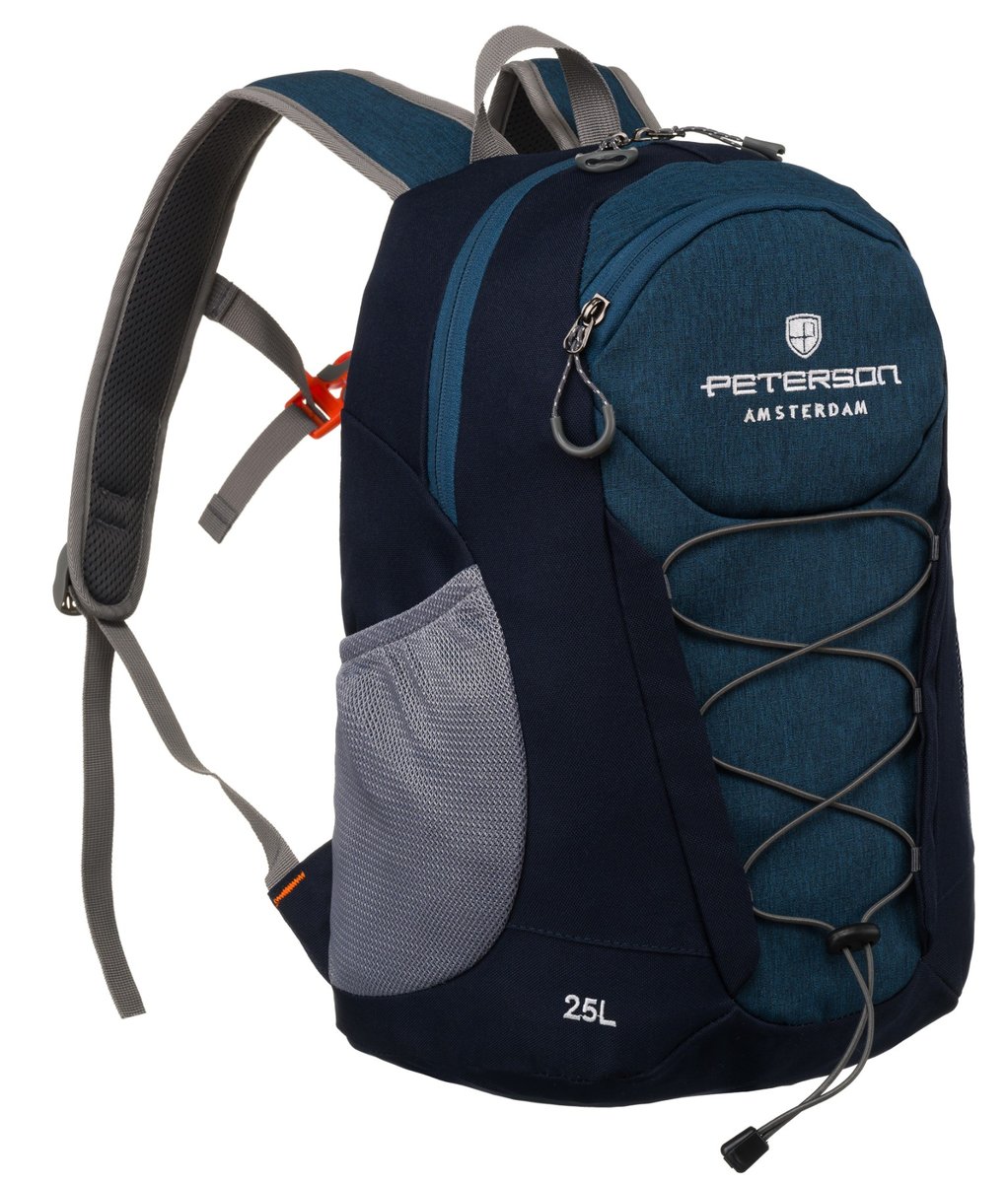 Turystyczny plecak Peterson sportowy trekkingowy górski lekki z gwizdkiem ratunkowym, granatowy