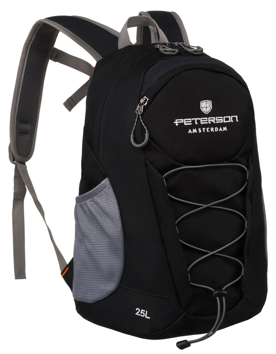 Turystyczny plecak Peterson sportowy trekkingowy górski lekki z gwizdkiem ratunkowym, czarny