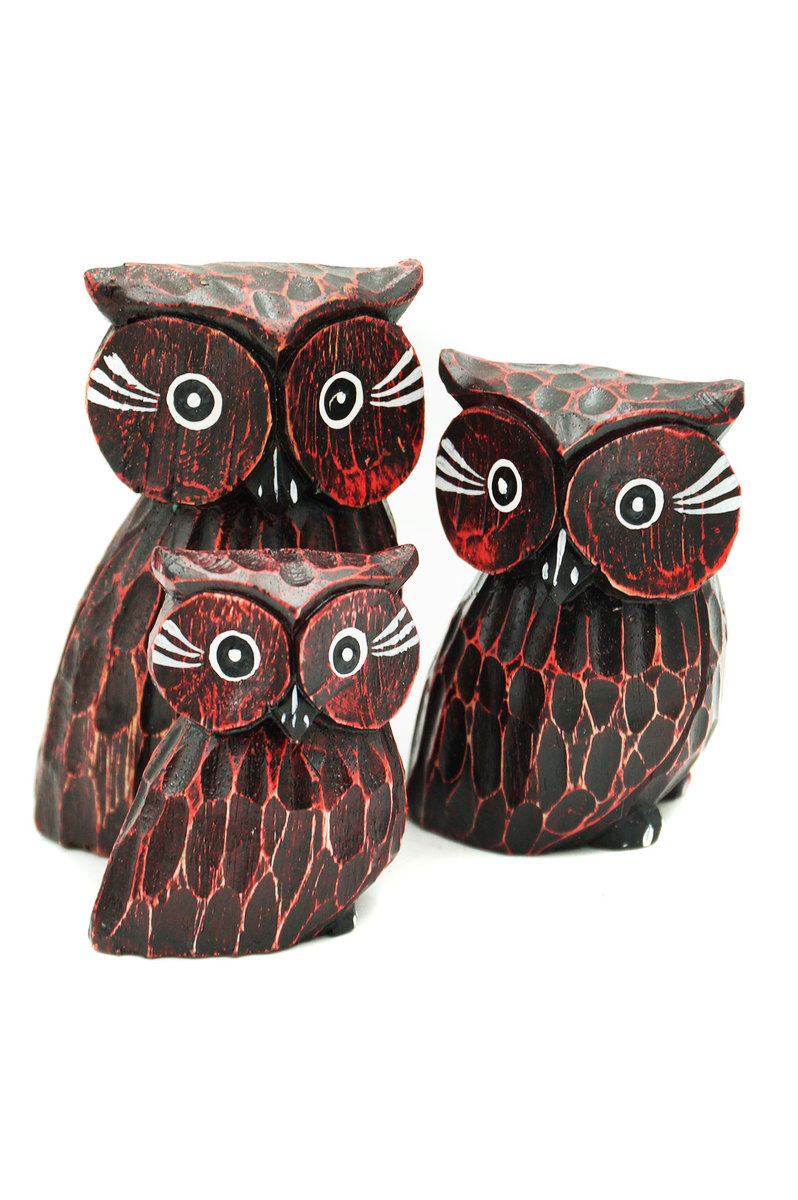 Sowa Drewniana Figurka Dekoracyjna Sówka Ozdoba Prezent Zestaw 3 Sztuk