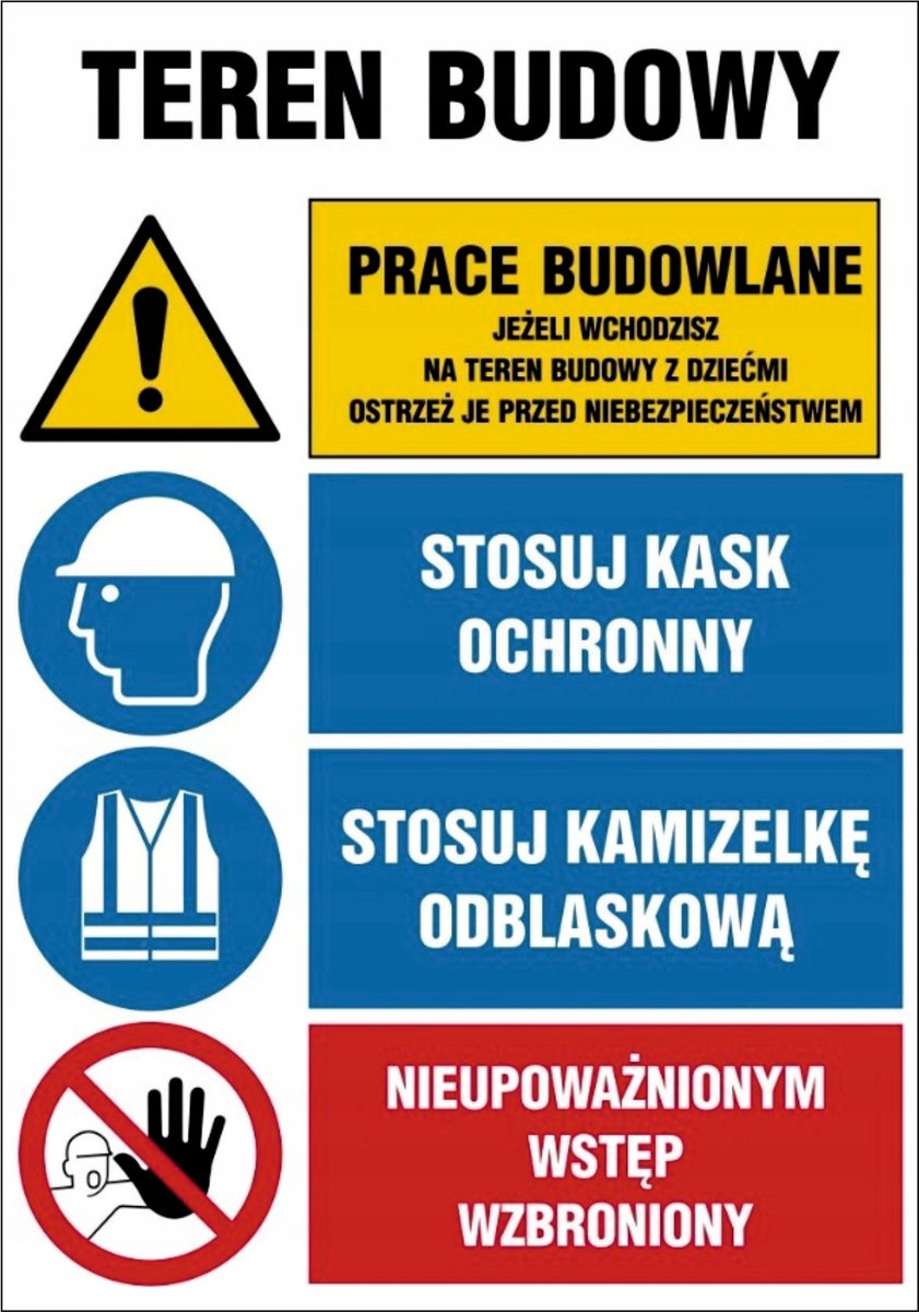 Tablica Teren budowy Prace budowlane 70x100cm PCV 5mm