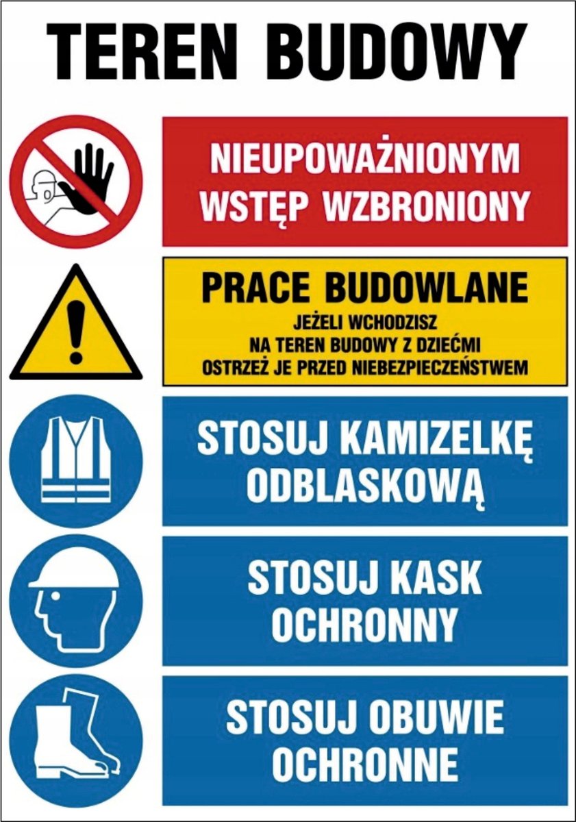 Tablica Teren budowy Nieupoważnionym wstęp wzbroniony 70x100cm PCV 5mm