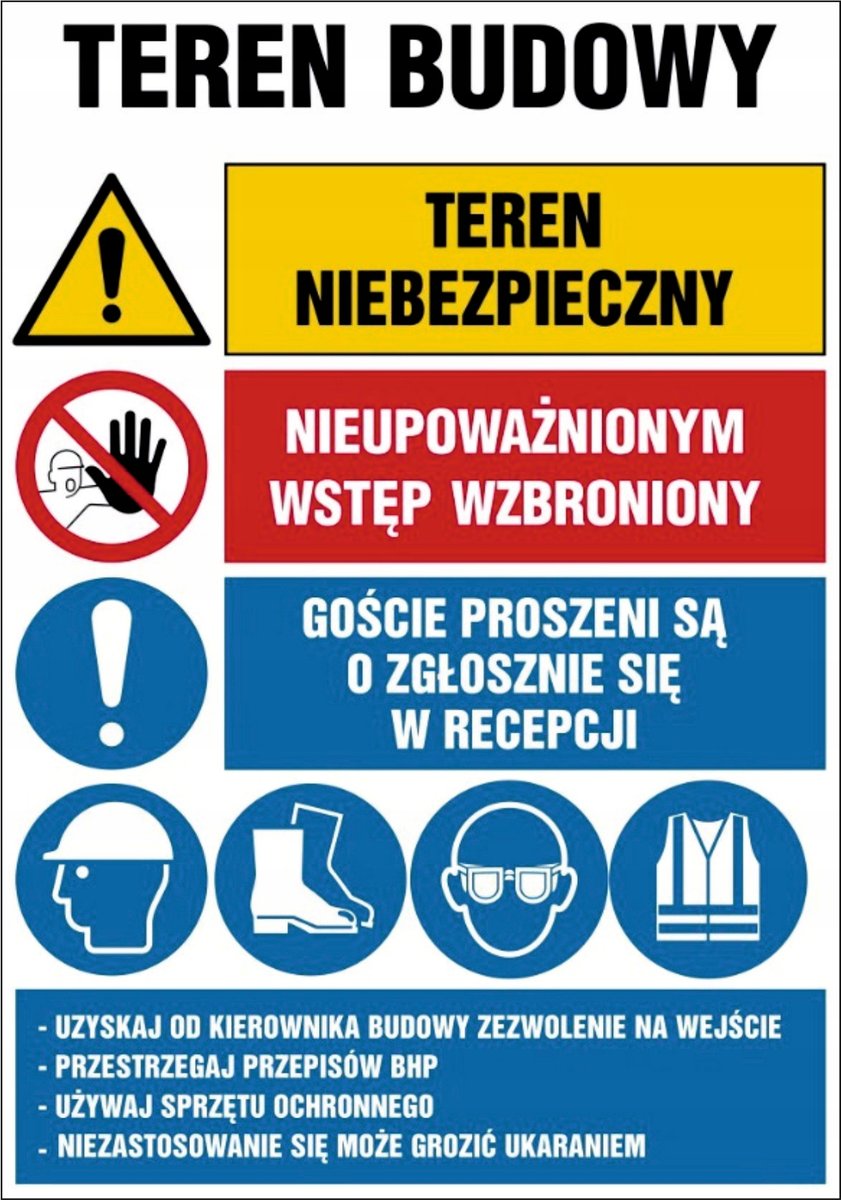 Tablica Teren budowy Teren niebezpieczny 70x100cm PCV 5mm
