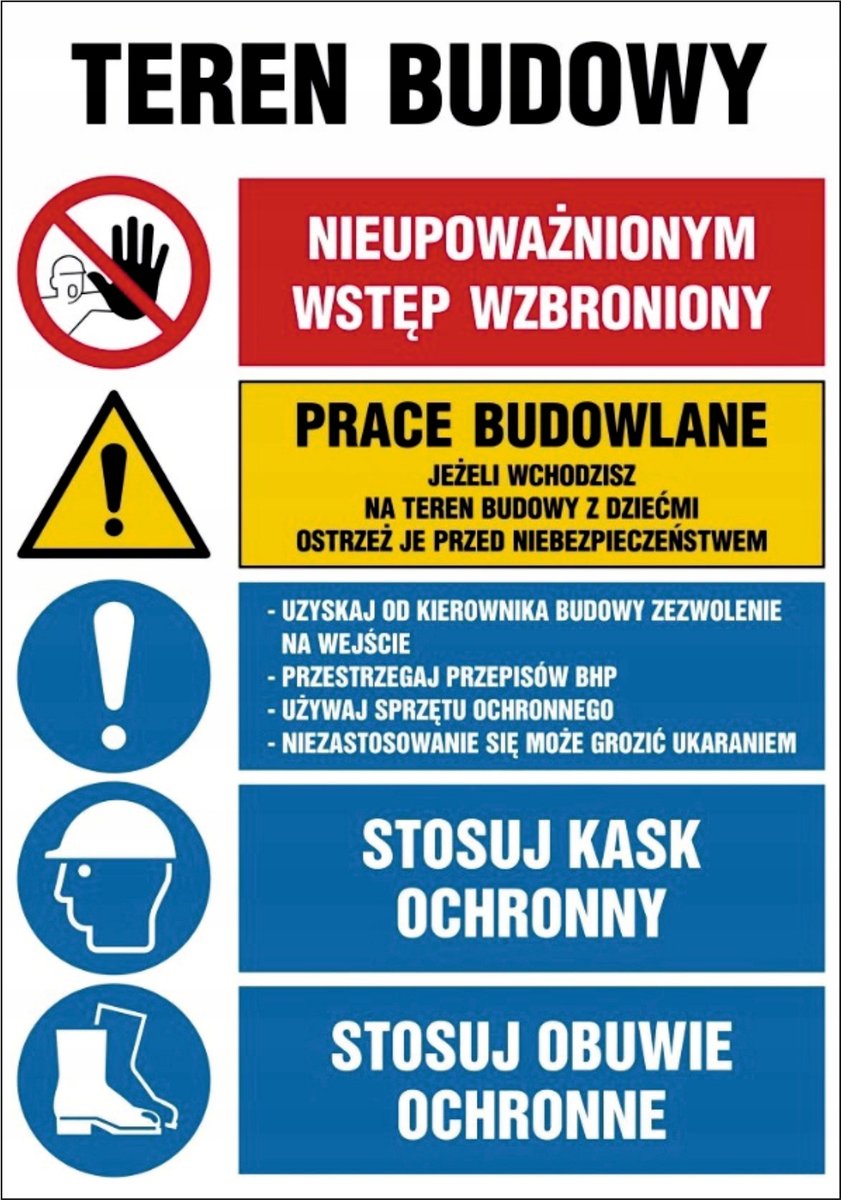 Tablica Teren budowy Nieupoważnionym wstęp wzbroniony 70x100cm PCV 5mm